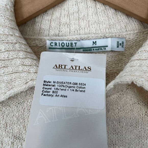 Criquet Beige Knit Organic Cotton Button Down Sweater Men's Size Medium - Picture 6 of 8